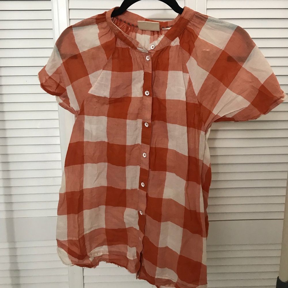 Anthropologie orange checkered shirt
